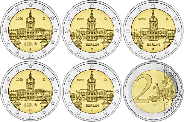 Germany 2018 2 Euro Charlottenburg ADFGJ 5 coins UNC