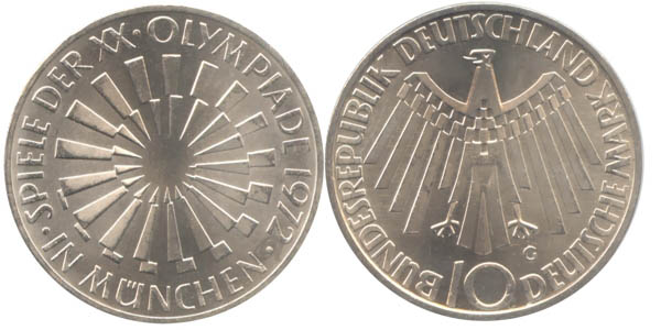 Germany 1972 KM# 134.1 G 10 Deutsche Mark UNC