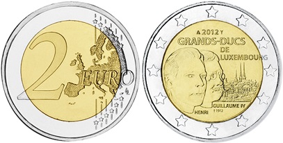 Luxembourg 2012 2 Euro Grand Duke Henri and Grand Duke Guillaume IV UNC