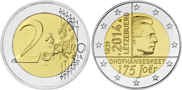 Luxembourg 2014 2 Euro 175th anniversary of the independence of Luxembourg UNC