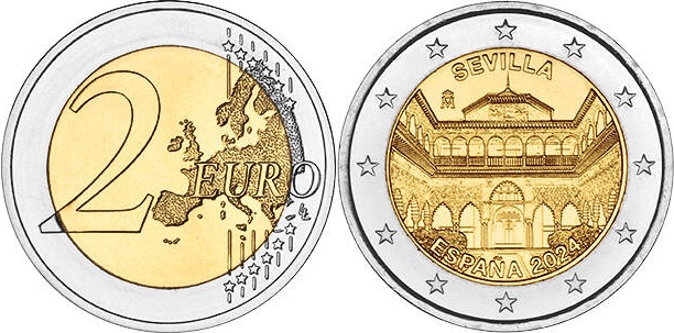 Spain 2024 2 Euro Sevilla Cathedral Alcazar UNC